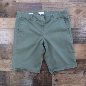 LOFT Outlet Womans 14 Petite Olive Green Bermuda Roll Shorts